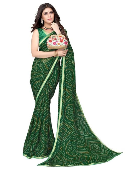 Vasthrlay Bandhani Printed Chiffon Red Saree