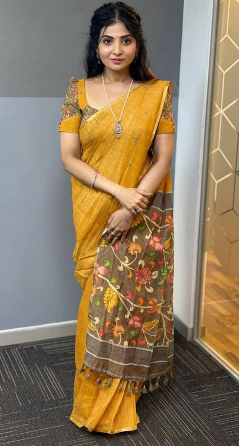 Vasthrlay Traditional Cotton Linen Mustard Festival