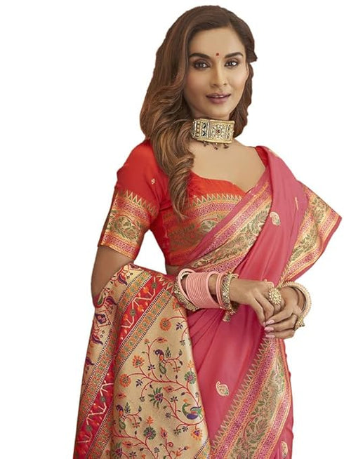 Vasthrlay Paithani Jacquard Unstitched Pink Saree