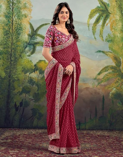 Vasthrlay Georgette Embroidery Unstitched Green Saree