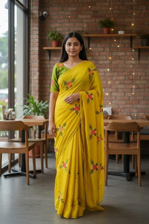Vasthrlay Vichitra Embroidery Brown Black