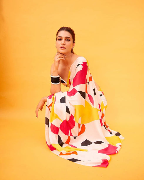 Vasthrlay Digital Georgette Unstitched White Free Ethnic Wear
