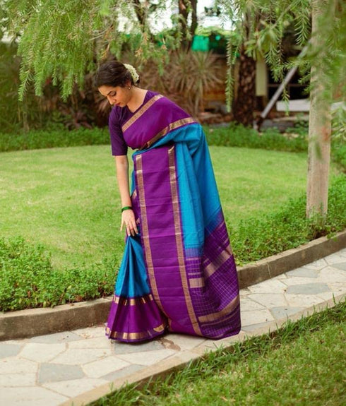 Vasthrlay Blue Banarasi Saree