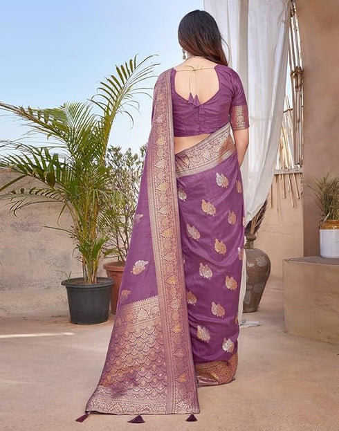 Vasthrlay Banarasi Kanjivaram Unstitched Pink Saree