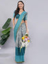 Vasthrlay Womens Off White2 Paisley Printed Linen Saree With Unstitched Blouse Piece