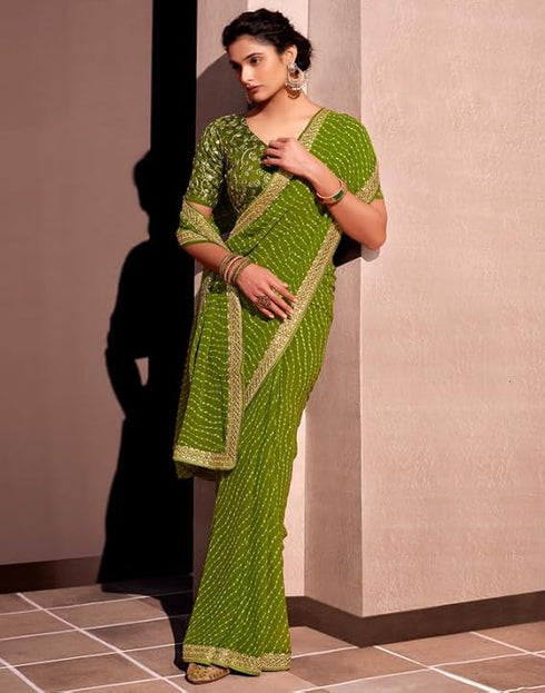 Vasthrlay Bandhani Georgette Unstitched Black Saree