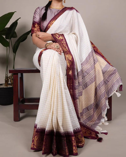 Vasthrlay Kanjivaram Saree Blouse Off White