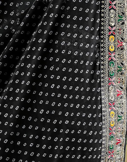 Vasthrlay Georgette Embroidery Multicolor Saree With Unstitched Blouse Piece