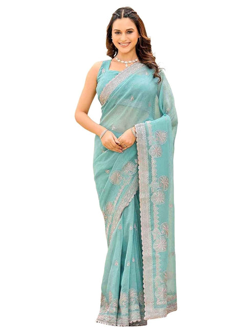 Vasthrlay Embroidery Pink Saree