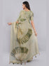 Vasthrlay Green Floral And Solid Design Polyester Saree With Unstitched Blouse Piece