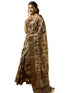 Vasthrlay Earthy Grey Abstract Print Polyester Saree With Zari Border And Unstitched Blouse Piece