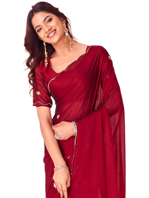 Vasthrlay Georgette Sequins Red Saree