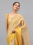 Vasthrlay Gold Floral And Solid Design Polyester Saree With Unstitched Blouse Piece