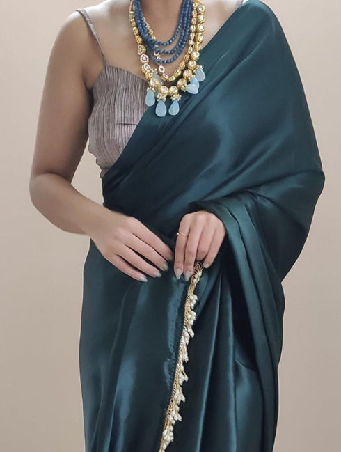 Vasthrlay Pleated Designer Tassels Blackish Ethnic Wear