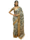 Vasthrlay Grey Brown Abstract Print Polyester Saree With Antique Zari Border And Unstitched Blouse Piece