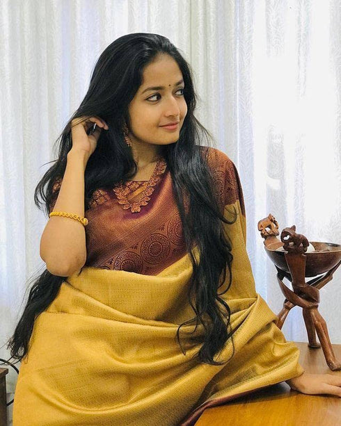 Vasthrlay Yellow Kanjivaram Wedding Saree