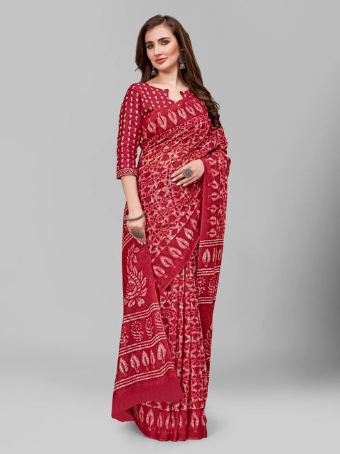 Vasthrlay Cotton Printed Mulmul Saree