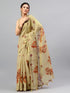 Vasthrlay Beige Floral And Solid Design Polyester Saree With Unstitched Blouse Piece