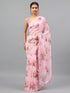 Vasthrlay Pastel Pink3 Sheer Floral Printed Art Chiffon Saree With Unstitched Blouse