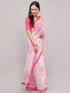 Vasthrlay Pink Printed Linen Saree With Unstitched Blouse Piece