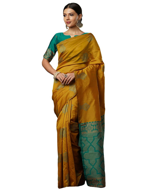 Vasthrlay Banarasi Jacquard Unstitched Teal Saree