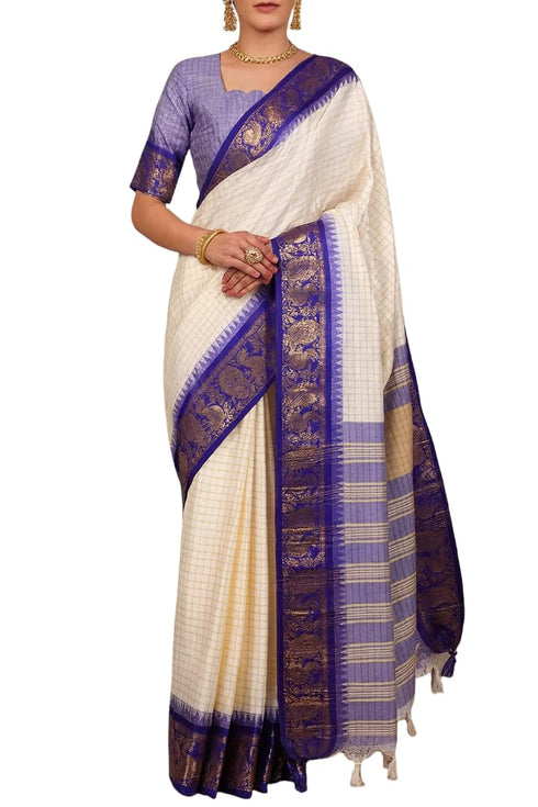 Vasthrlay Kanjivaram Saree Blouse Off White