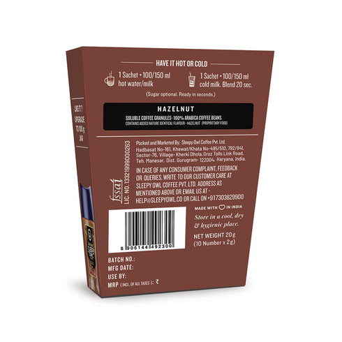 Sleepy Owl Hazelnut Freeze Dried Coffee Sachets 20g (Pack of 10)