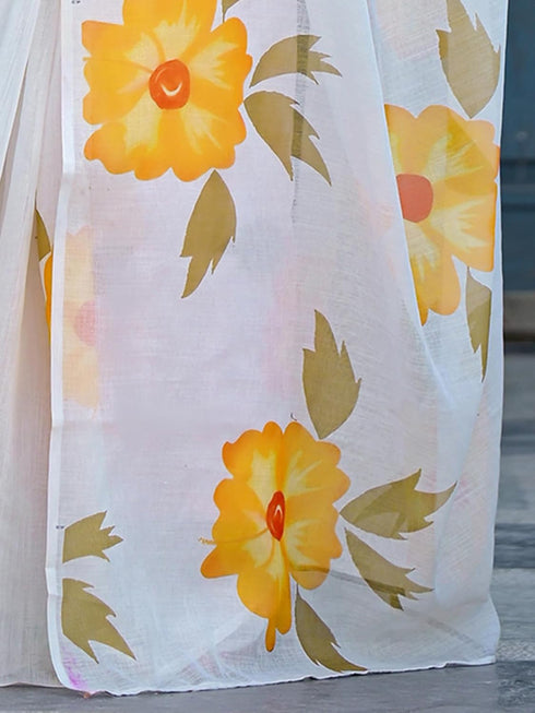 Vasthrlay Printed White Saree