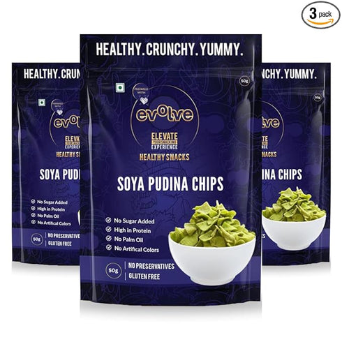 Evolve Soya Pudina Chips Healthy Snacks (Pack of 3)