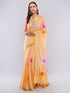 Vasthrlay Women'S Yellow Chevron Printed Linen Saree With Unstitched Blouse