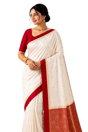 Vasthrlay Glory Banarasi Satin Kanjivaram Saree Silver Zari