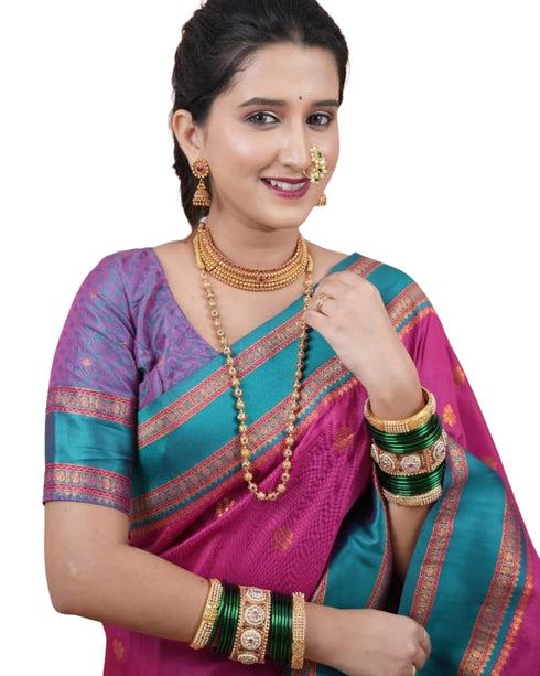 Vasthrlay Kanjivaram Jamun Red Contrast Traditional
