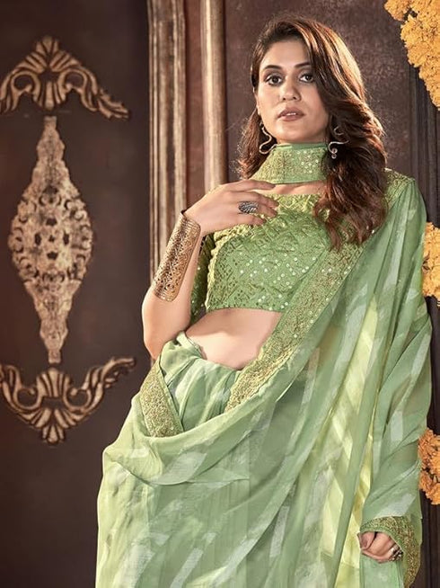 Vasthrlay Georgette Embroidery Unstitched Red Saree
