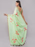 Vasthrlay Light Green Daisy Floral Prints Linen Saree With Zari Border And Unstitched Blouse Piece