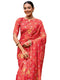 Vasthrlay Bandhani Printed Coral Red Saree With Unstitched Blouse Piece