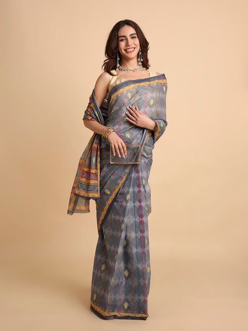 Vasthrlay Cotton Printed Blue Saree