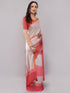 Vasthrlay Red Linen Floral | Striped | Check Design Printed Saree With Solid Unstitched Linen Blouse Piece