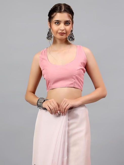 Vasthrlay Pastel Pink Sheer Floral Printed Art Chiffon Saree With Unstitched Blouse