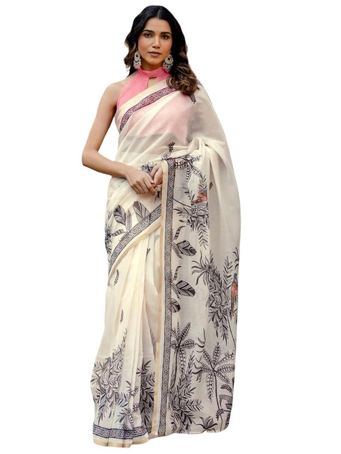 Vasthrlay Womens Printed Unstitched Olive Green Saree