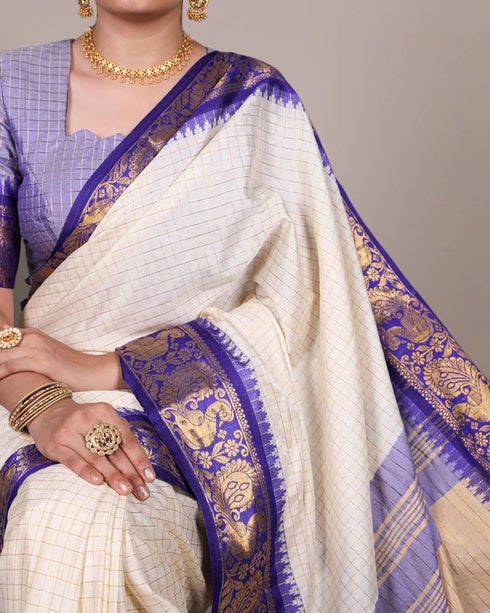 Vasthrlay Kanjivaram Saree Blouse Off White