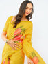 Vasthrlay Womens Yellow1 Daisy Floral Prints Linen Saree With Zari Border And Unstitched Blouse Piece