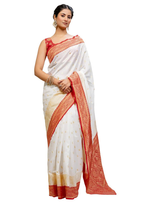 Vasthrlay Special Weaving Unstitched White Saree