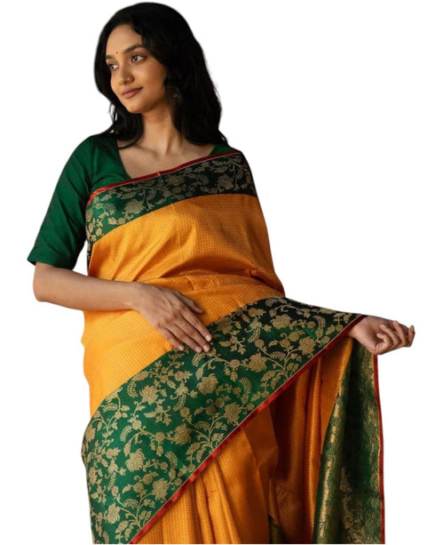 Vasthrlay Yellow Banarasi Wedding Saree