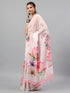 Vasthrlay Pastel Pink Sheer Floral Printed Art Chiffon Saree With Unstitched Blouse