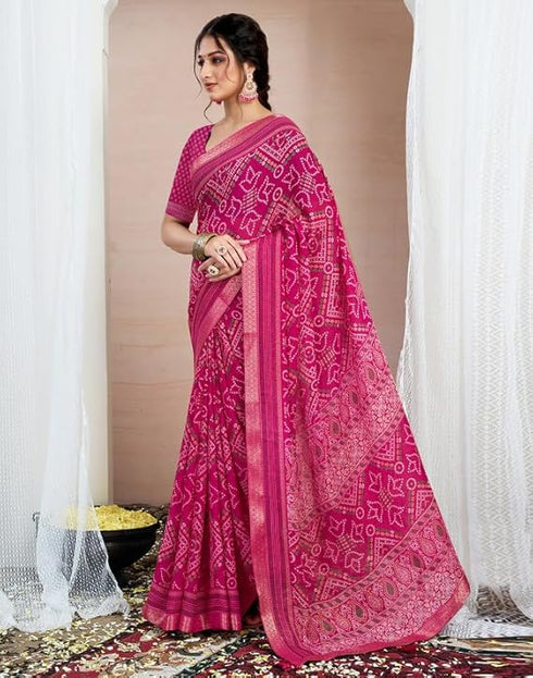 Vasthrlay Chiffon Bandhani Unstitched Yellow Saree