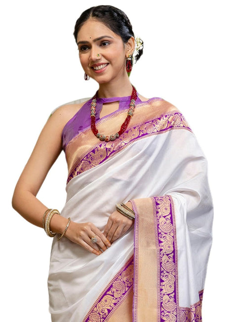 Vasthrlay Special Weaving Unstitched White Saree