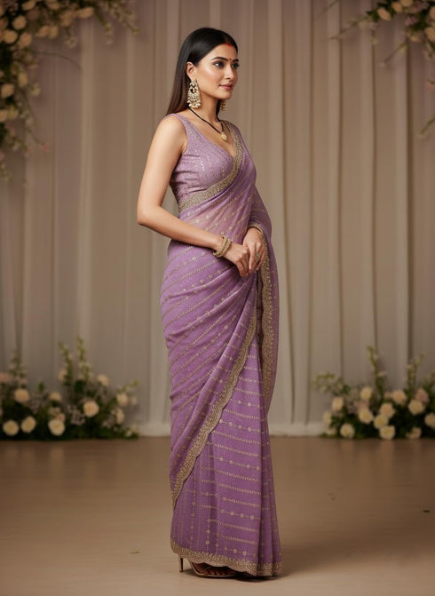 Vasthrlay Lavender Embroidery Saree