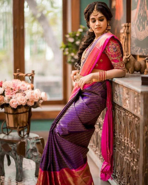 Vasthrlay Purple Kanjivaram Saree