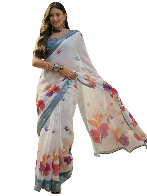 Vasthrlay Printed White1 White Saree