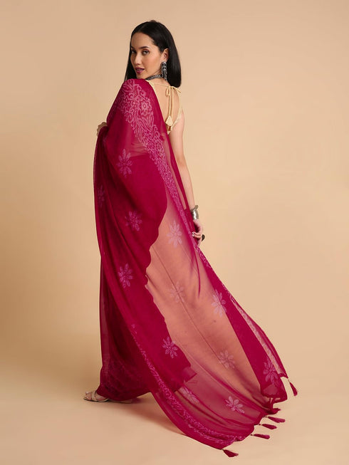 Vasthrlay Georgette Printed Unstitched Turquoise Saree